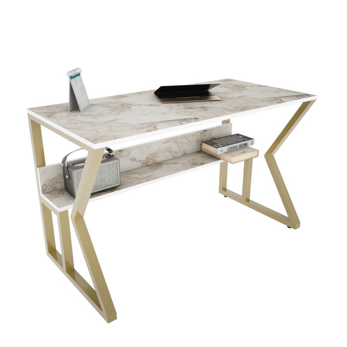 Hanah Home Wake Mesa de Estudio Blanco y Oro